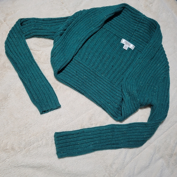 Ribbed Long Arm Shrug Cropped Sweater Cardigan, M - Picture 6 of 6
